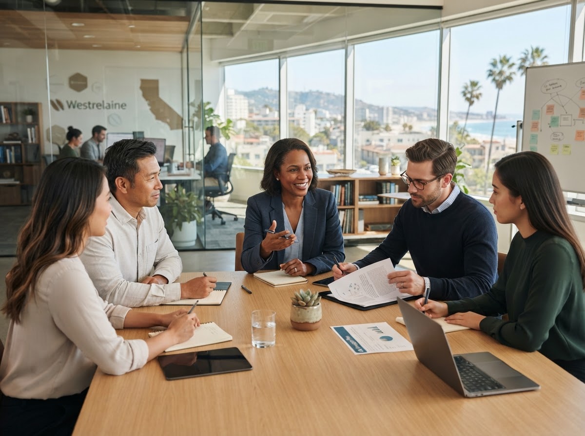 Westrelaine data analysis team reviewing predictive market models